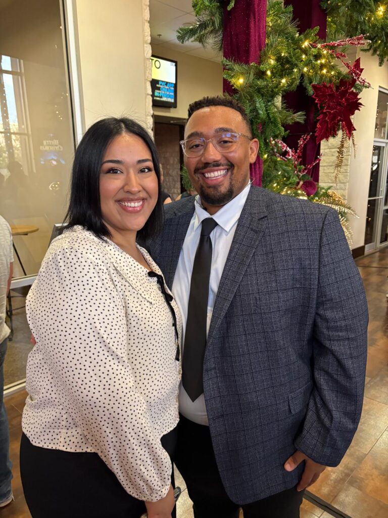 Colby Crenshaw, Class of 2021, and his wife, posing for a photo at Palm Valley Church in Mission, TX.